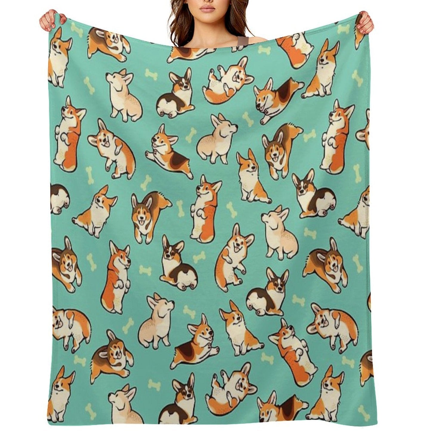 Jolly Corgis in Green Throw Blanket
