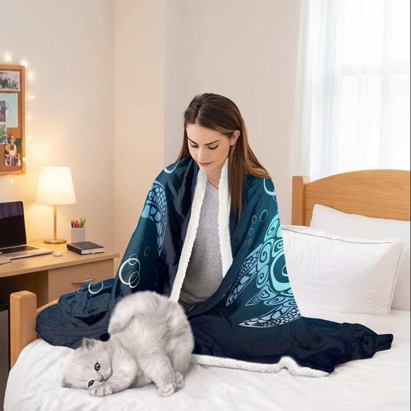 Oceanic Turtle Sherpa Throw Blanket