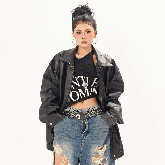 Oversized Punk Moto PU Leather Jacket - Vegan Biker Style