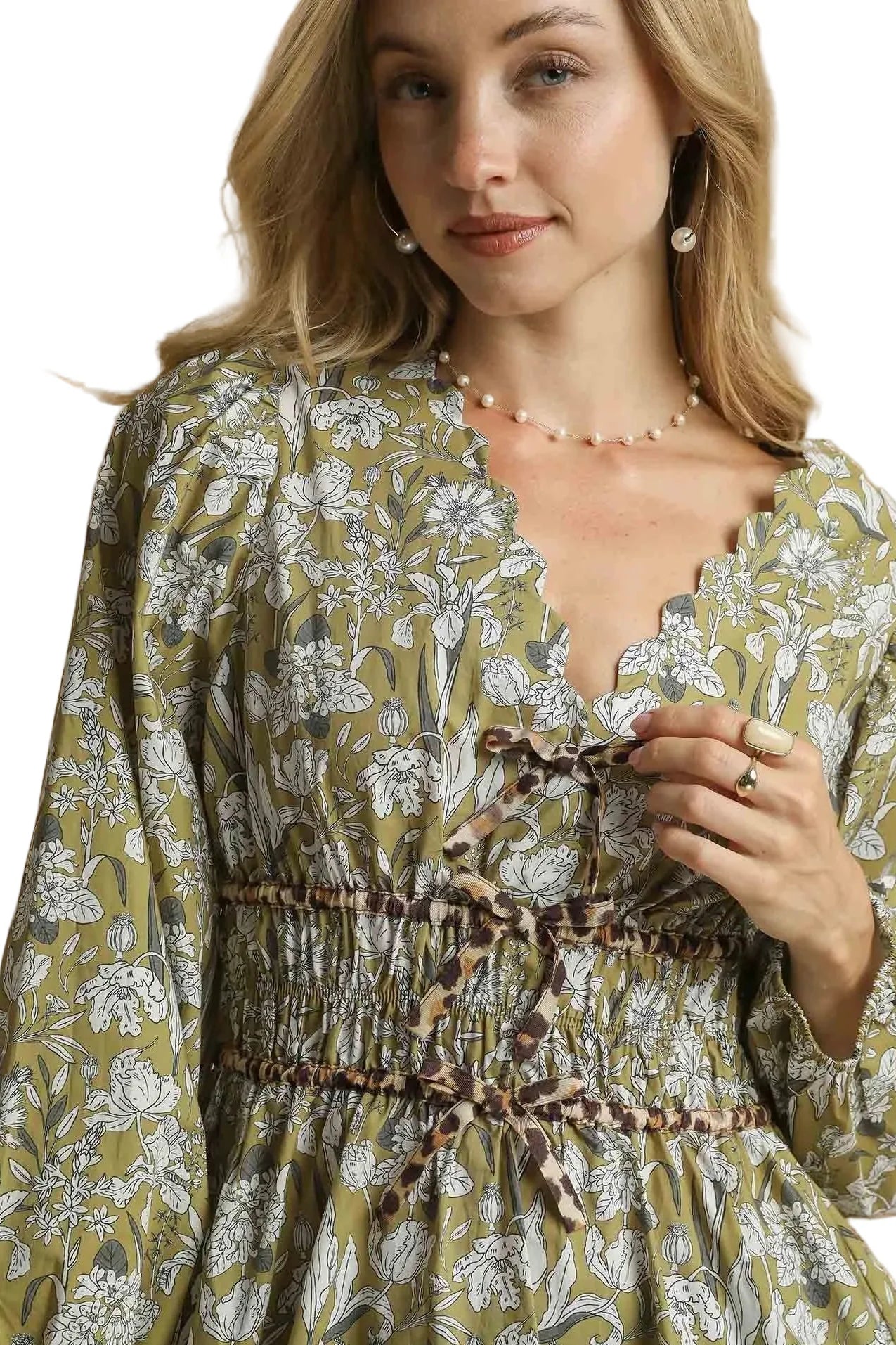 Floral Smocked Peplum Blouse with Tie Detail