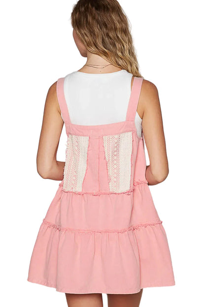 Lace Patchwork Detail Denim Overall Dress