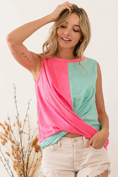 BiBi Slub Terry Color Block Twisted Top