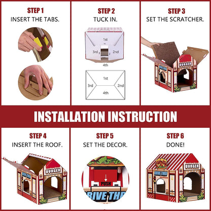 Cardboard Cat House with Scratcher