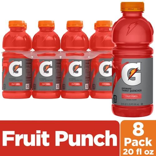 Gatorade Thirst Quencher Sports Drink, Fruit Punch, 20Oz Bottle, 8 Pack, Electrolytes For Rehydration