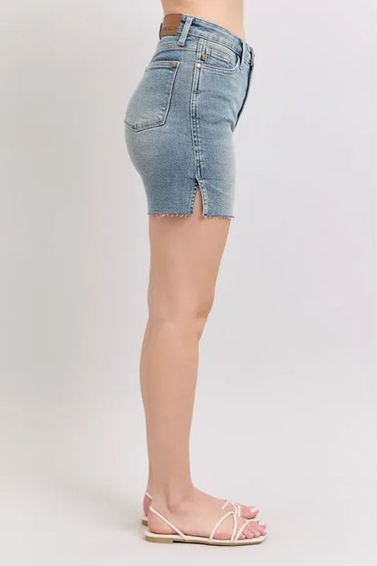 Judy Blue High Waist Vintage Wash Side Slit Denim Shorts