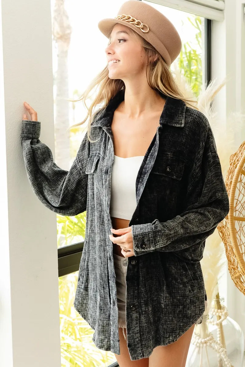 Vintage Washed Wrinkle Gauze Shacket