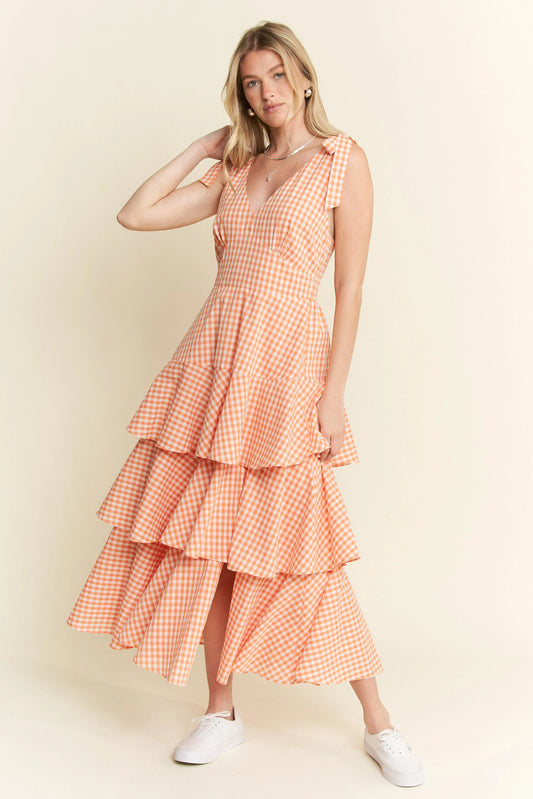 Jade By Jane Sleeveless Gingham Print Tiered Midi Dress
