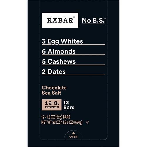 Rxbar Protein Bars, Protein Snack, Snack Bars, Chocolate Sea Salt, 22Oz Box (12 Bars)