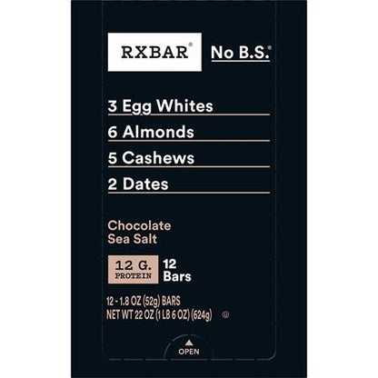 Rxbar Protein Bars, Protein Snack, Snack Bars, Chocolate Sea Salt, 22Oz Box (12 Bars)