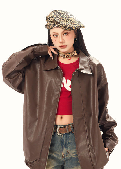Oversized Punk Moto PU Leather Jacket - Vegan Biker Style
