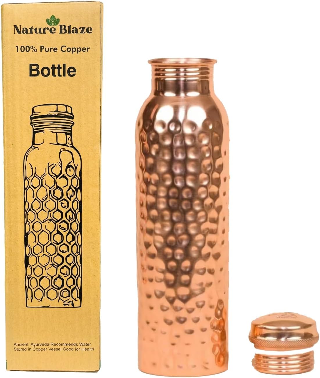 Billion Deals Copper Hammered Ayurvedic Water Bottle Sport Fitness Yoga Leak Proof - 1000ML