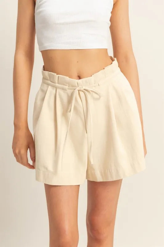 HYFVE High-Waisted Washed Twill Paperbag Shorts