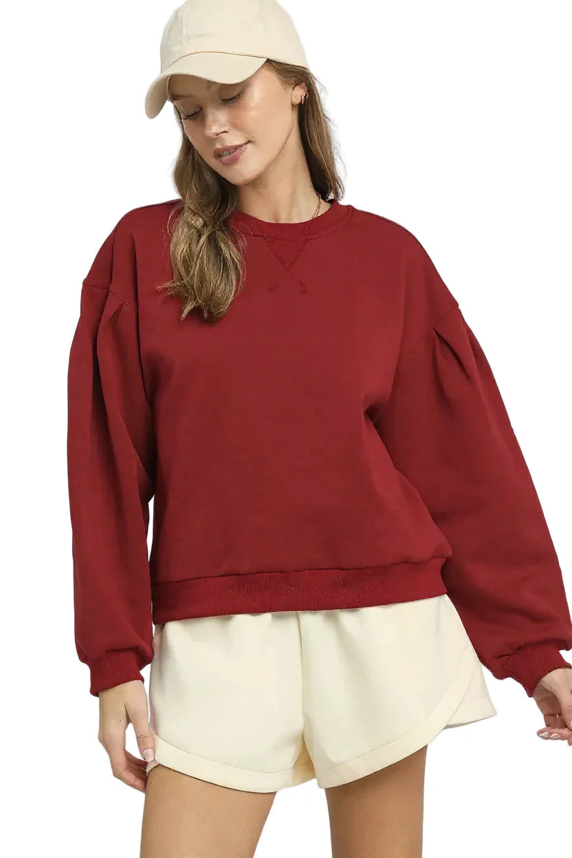 Round Neck Sweatshirt with Pleated Detail
