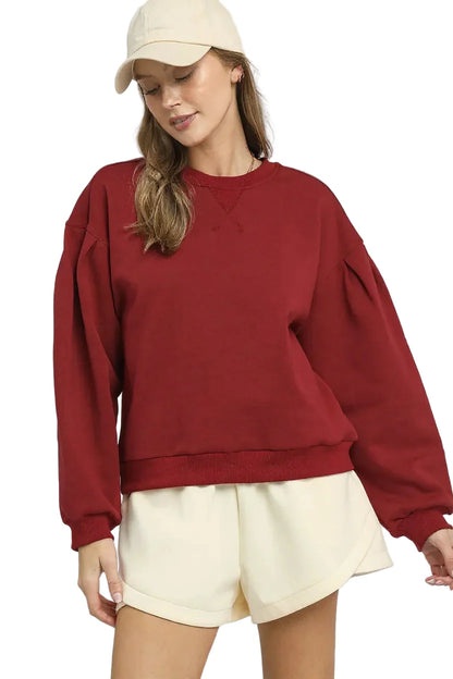 Round Neck Sweatshirt with Pleated Detail