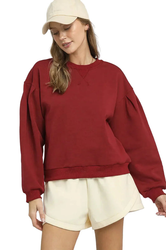 Round Neck Sweatshirt with Pleated Detail
