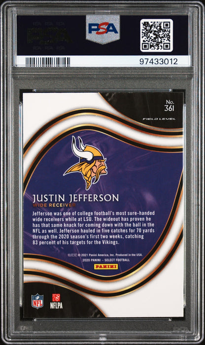 Graded 2020 Panini Select Justin Jefferson #361 Rookie RC Football Card PSA 10 Gem Mint