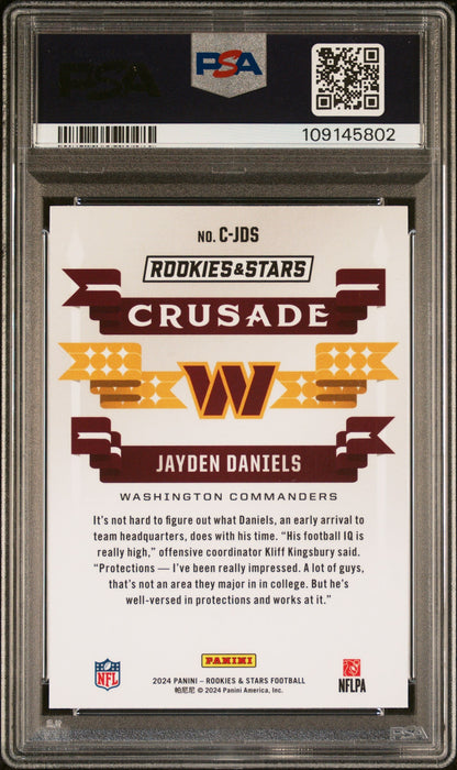Graded 2024 Panini Rookies & Stars Jayden Daniels #CJDS Crusade Longevity Rookie RC Football Card PSA 10 Gem Mint