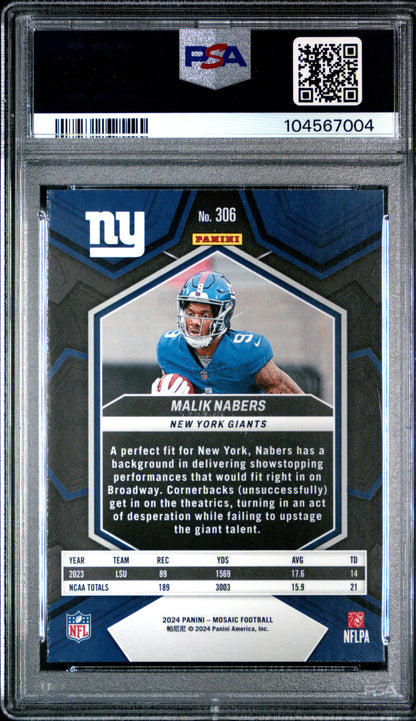 Graded 2024 Panini Mosaic Malik Nabers #306 Rookie RC Football Card PSA 10 Gem Mint