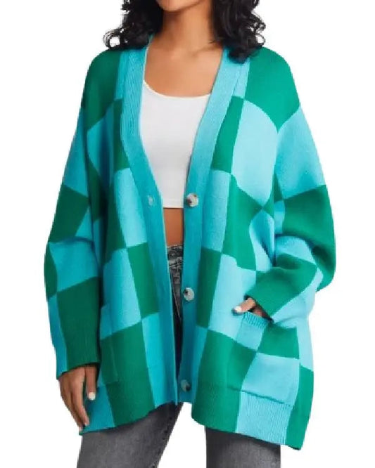 The Today Show Julee Wilson Blue and Green Check Cardigan