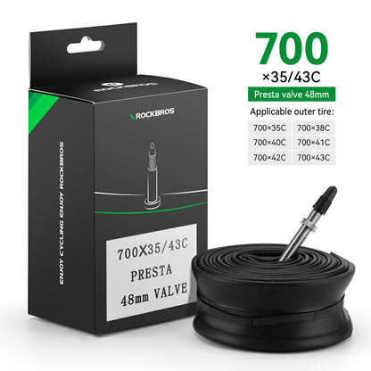 ROCKBROS 700X23/25/28/35C Road Bike Inner Tube 48mm Presta/Schrader Valve High Self Sealing Butyl Rubber