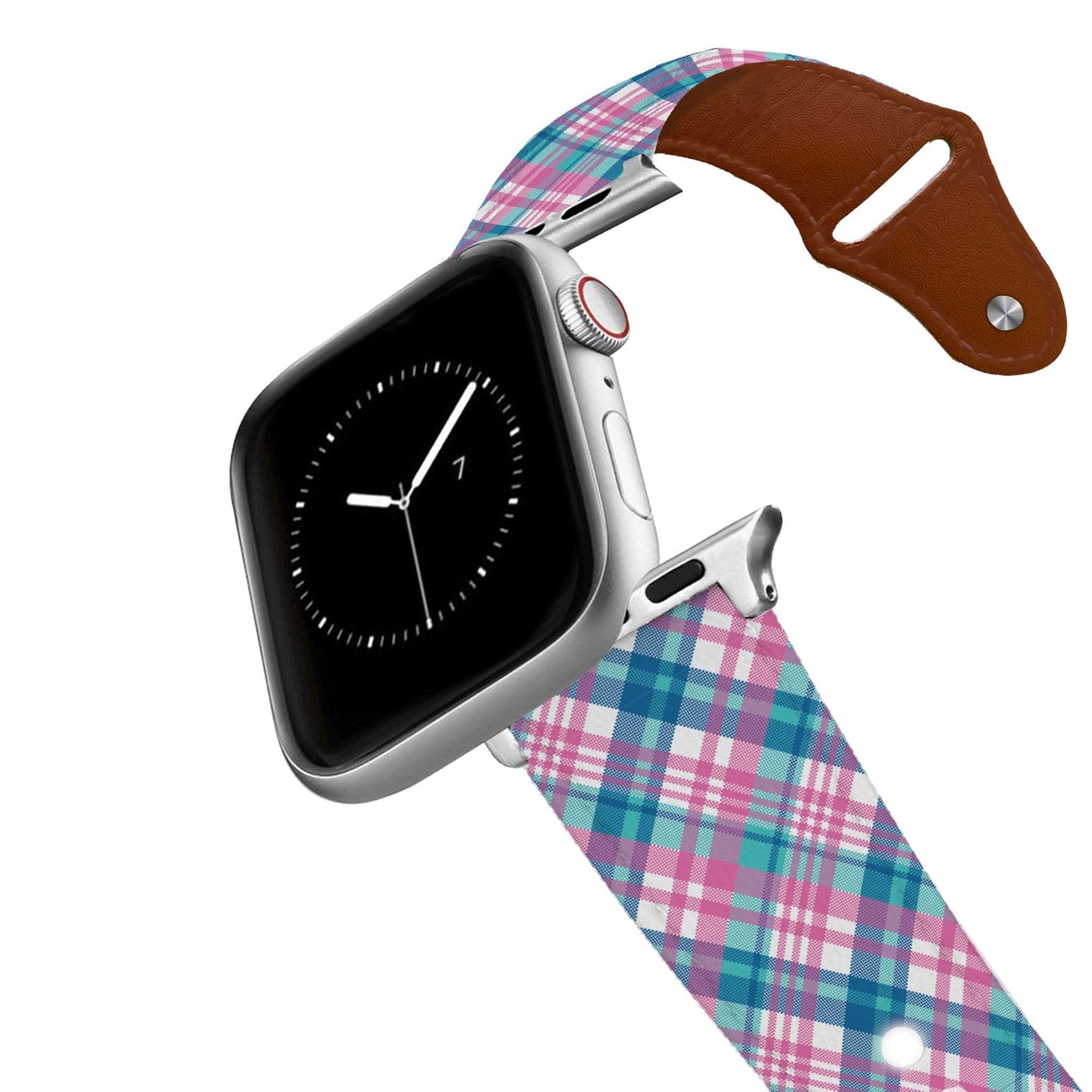 Pink Plaid Leather Apple Watch Band