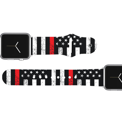 Red Stripe Flag Leather Apple Watch Band