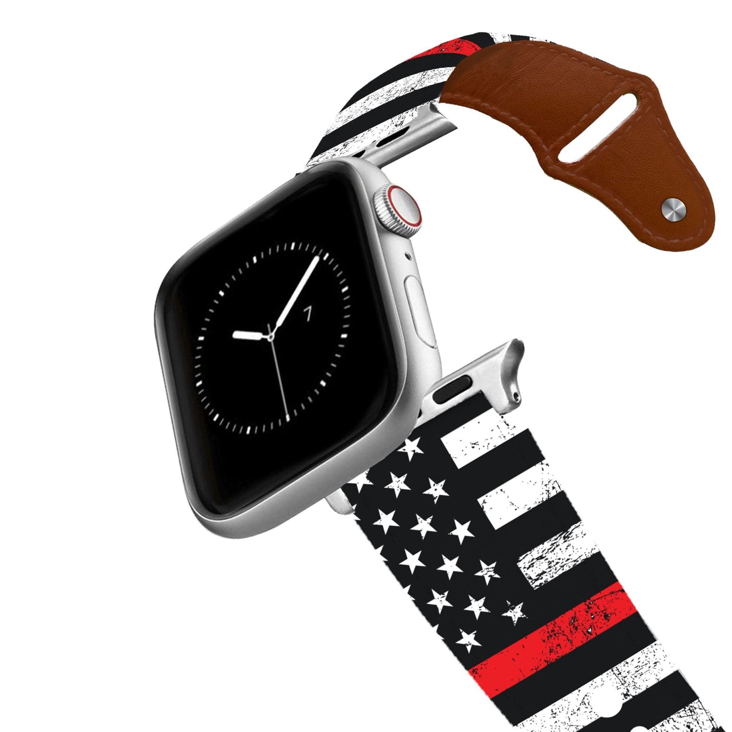 Red Stripe Flag Leather Apple Watch Band