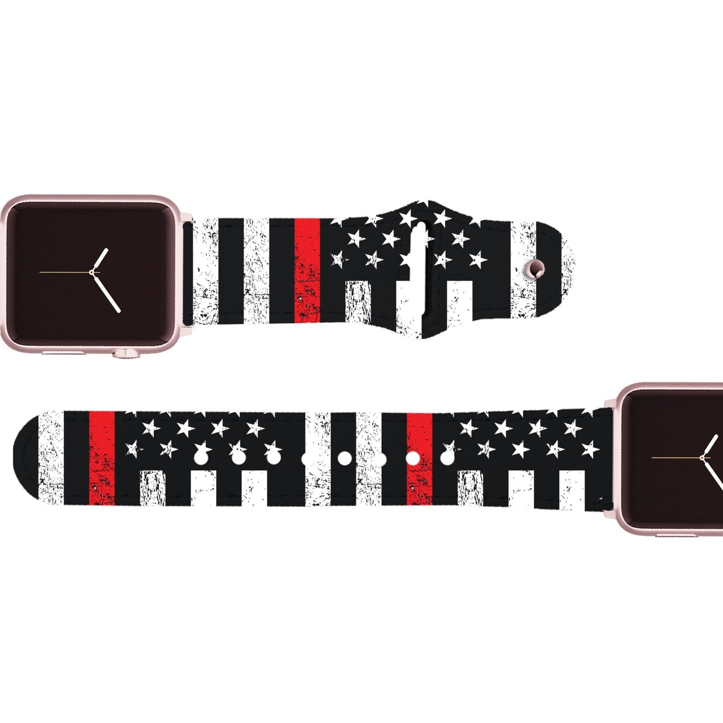 Red Stripe Flag Leather Apple Watch Band
