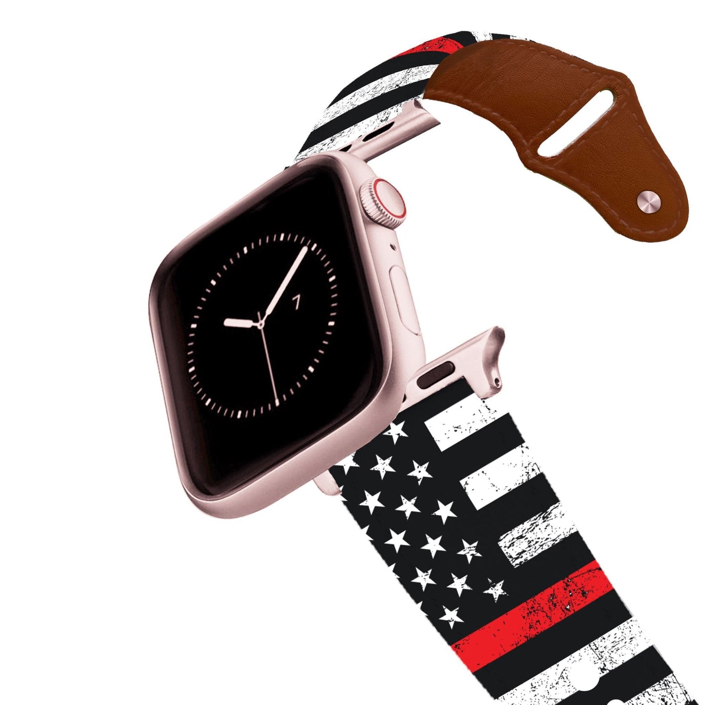 Red Stripe Flag Leather Apple Watch Band