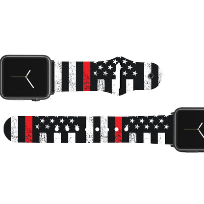 Red Stripe Flag Leather Apple Watch Band