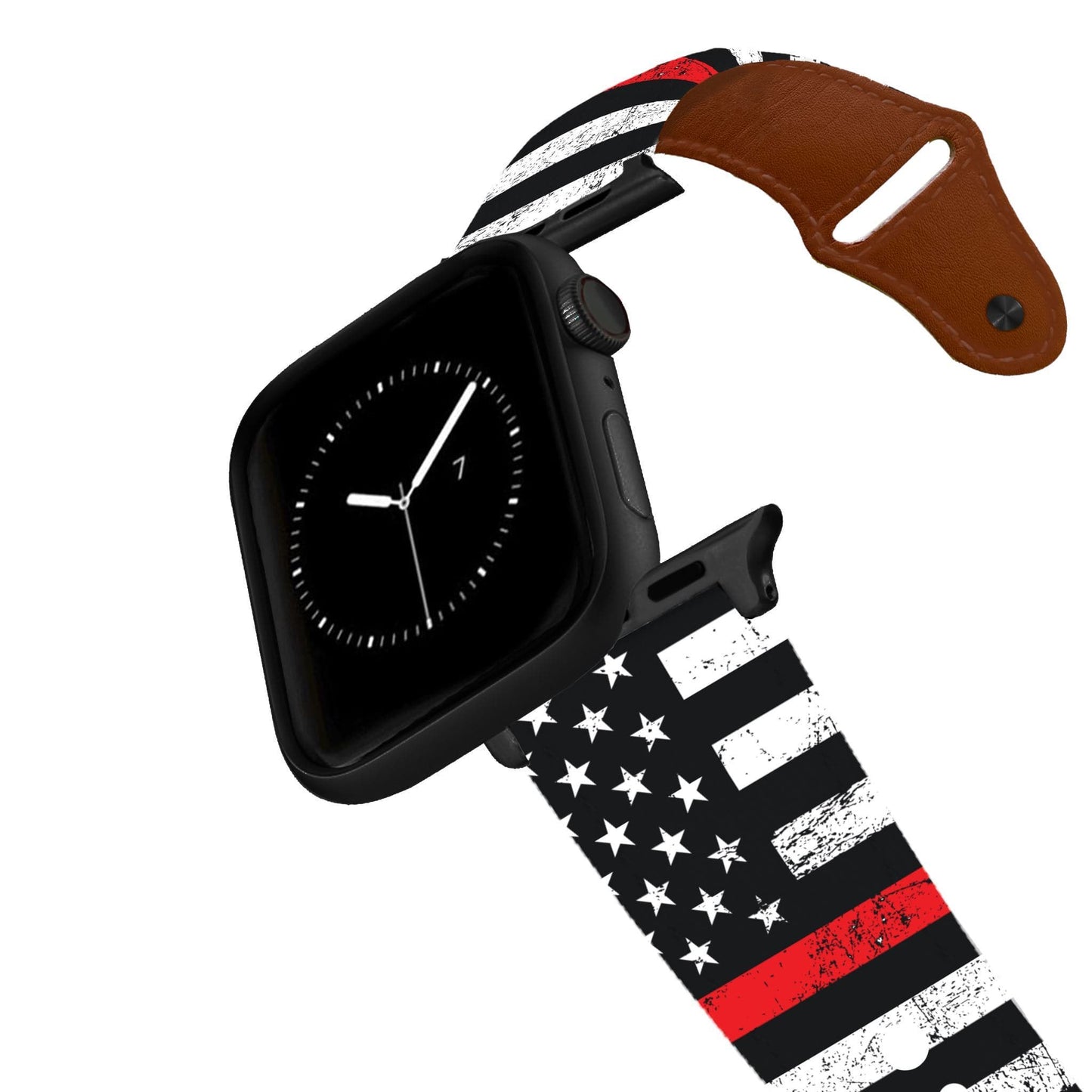 Red Stripe Flag Leather Apple Watch Band