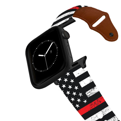 Red Stripe Flag Leather Apple Watch Band