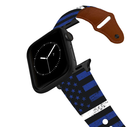 White Stripe Flag Leather Apple Watch Band