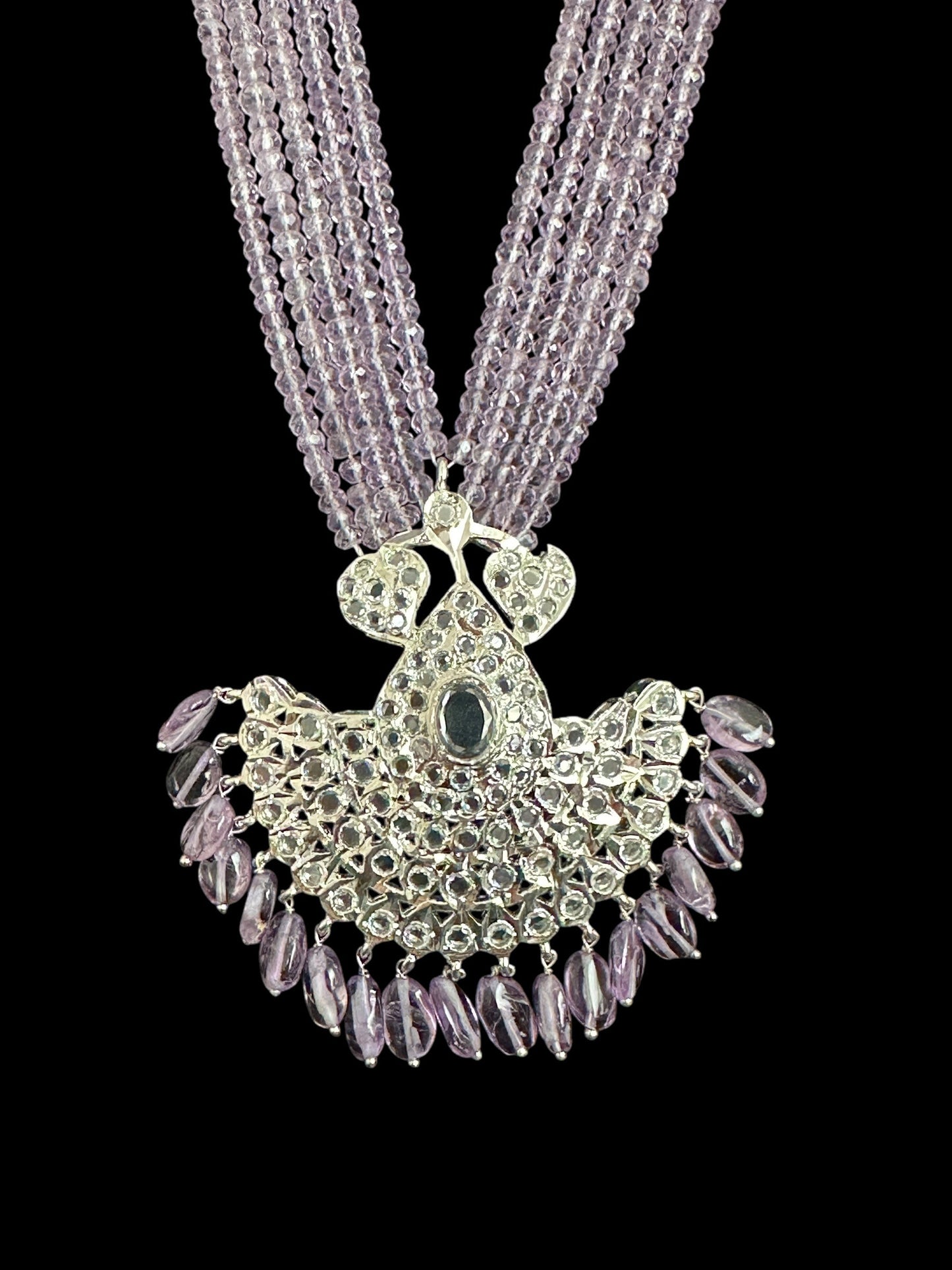 Khushi long necklace with earrings in real amethyst beads ( SHIPS IN 4 WEEKS )