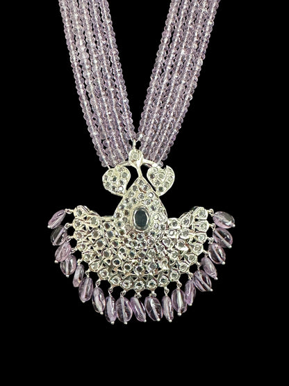 Khushi long necklace with earrings in real amethyst beads ( SHIPS IN 4 WEEKS )