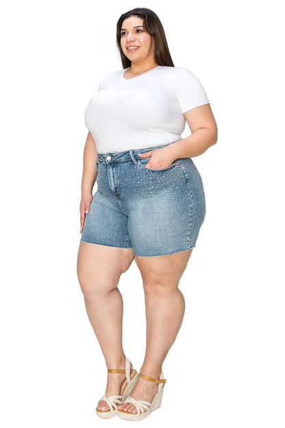 Full Size High Waist Raw Hem Denim Shorts