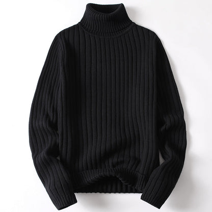 Ribbed Turtleneck Sweater - Blue Knit Slim Fit Winter Pullover