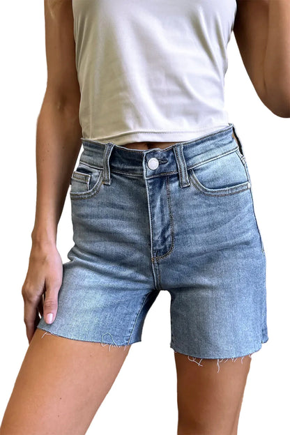 Full Size High Waist Raw Hem Denim Shorts