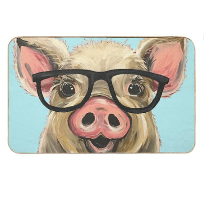 Cute Pig with Glasses Art Bath Mat