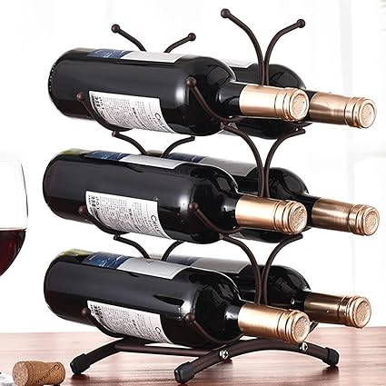 6 Bottles Wine Rack, Metal Countertop Wine Rack for Inside Cabinet Sturdy Wine Bottle Holder Freestanding for Bar, Pantry Wine Cellar Basement