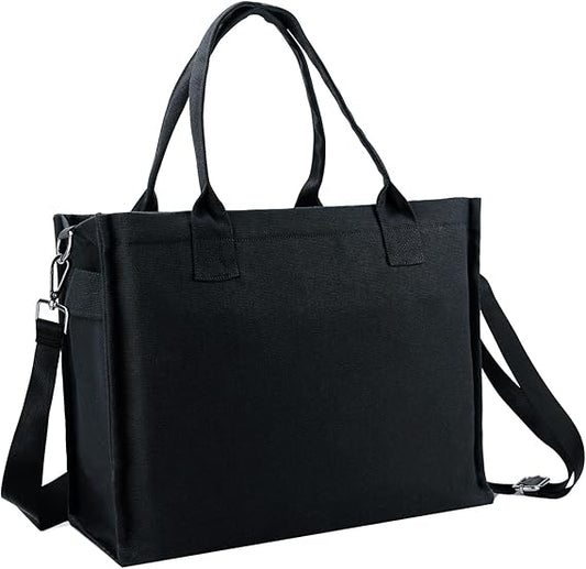 Canvas Tote Bag for Women, Large Laptop Crossbody Bag Travel Tote Handbag Everything Bag with Zip Simple Bag