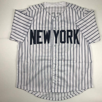 Autographed/Signed Mike Mussina New York Pinstripe Baseball Jersey JSA COA