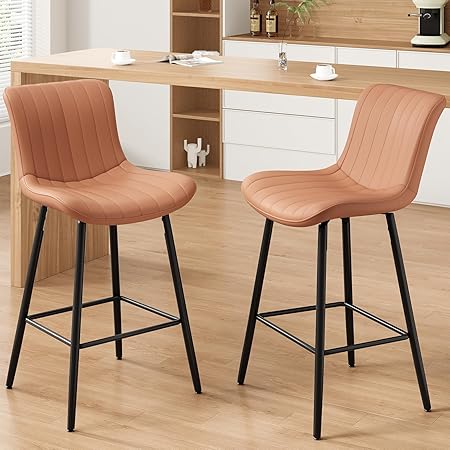 26 Inch Counter Stools Set of 2, Faux Leather Barstool Modern Counter Chair, Counter Height Bar Stools, Counter Height Stools Barstools for Dining Room Kitchen Islands
