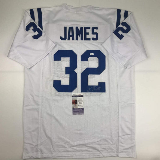 Autographed/Signed Edgerrin James Indianapolis White Football Jersey JSA COA