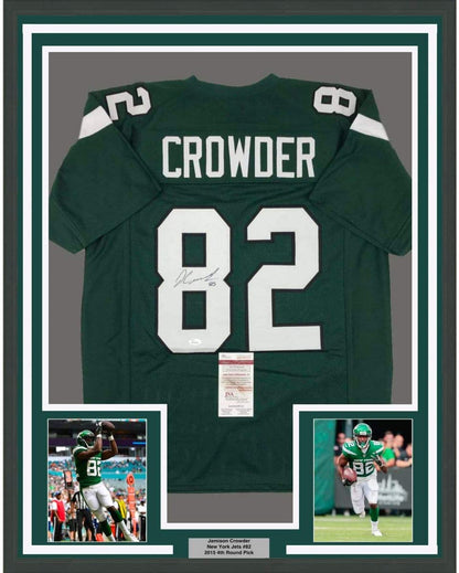 Framed Autographed/Signed Jamison Crowder 35x39 New York Green Football Jersey JSA COA