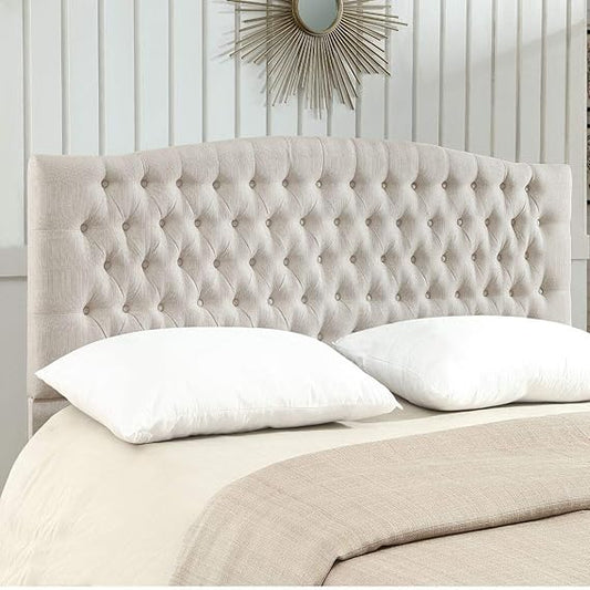 24KF Linen Upholstered Tufted Button King Headboard and Comfortable Fashional Padded King/California King Size headboard - Ivory