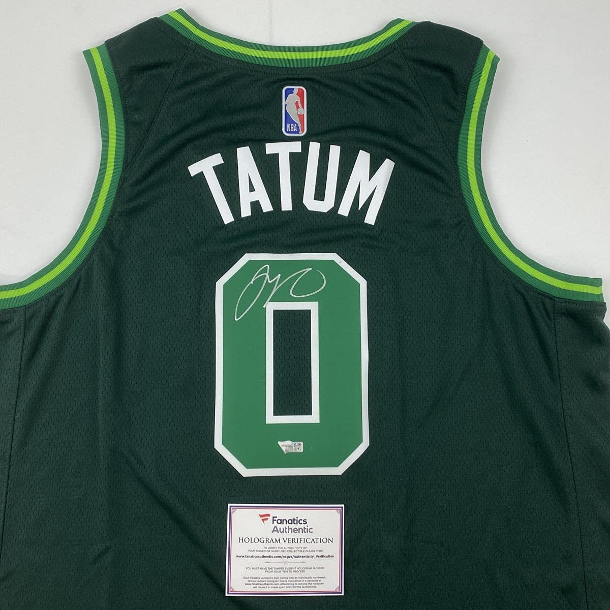 Autographed/Signed Jayson Tatum Boston Celtics Green Earned Edition Basketball Jersey Fanatics COA