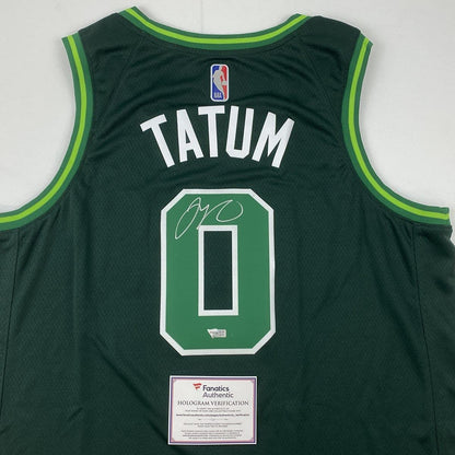 Autographed/Signed Jayson Tatum Boston Celtics Green Earned Edition Basketball Jersey Fanatics COA