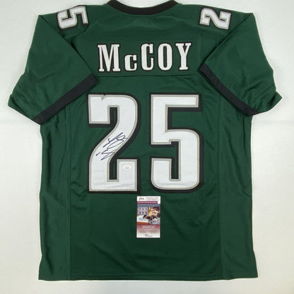 Autographed/Signed LeSean McCoy Philadelphia Green Football Jersey JSA COA