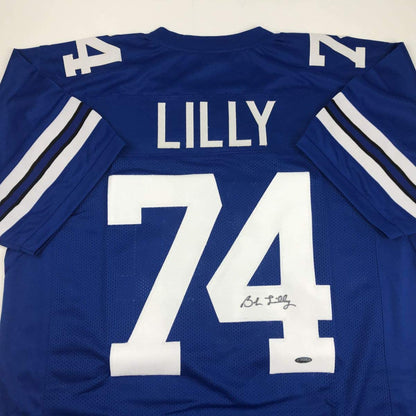 Autographed/Signed Bob Lilly Dallas Retro Blue Football Jersey Tristar COA Holo Only